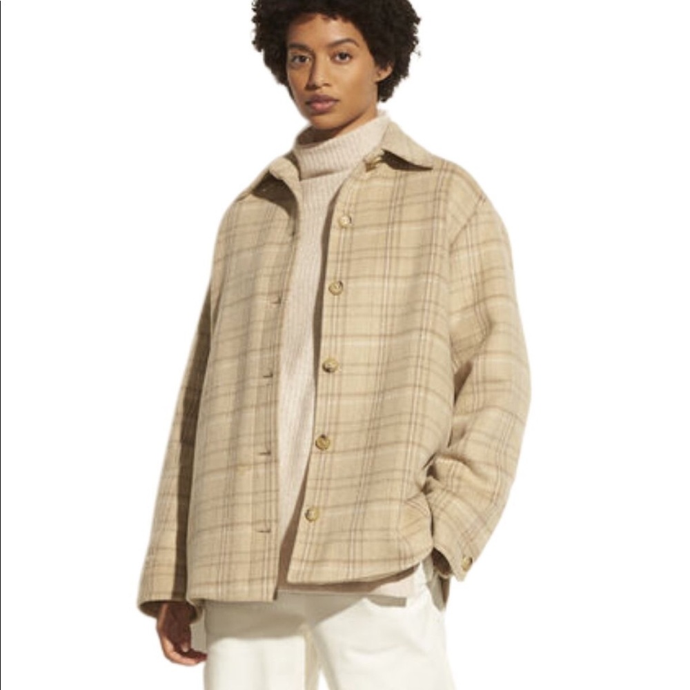 NWT Vince Padded Flannel Plaid Shirt Jacket Shacket Light Dune Color